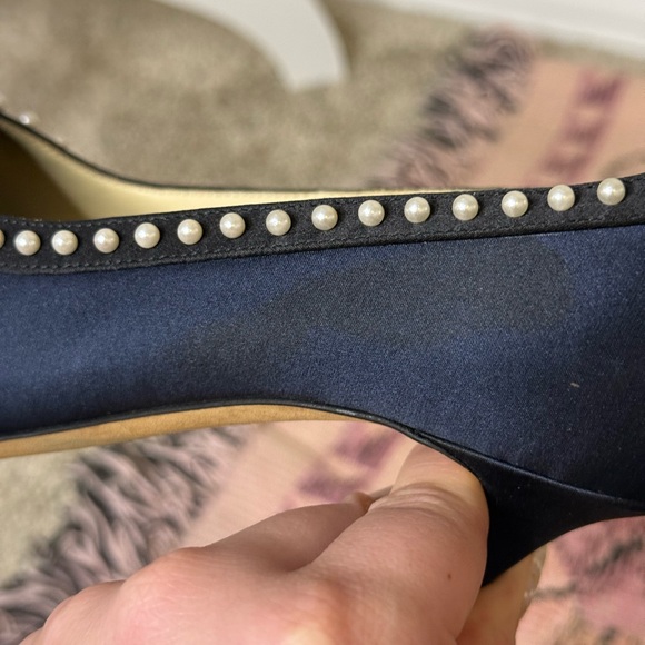 Chanel Navy and Black Pearl Detail Heels - Picture 9 of 12